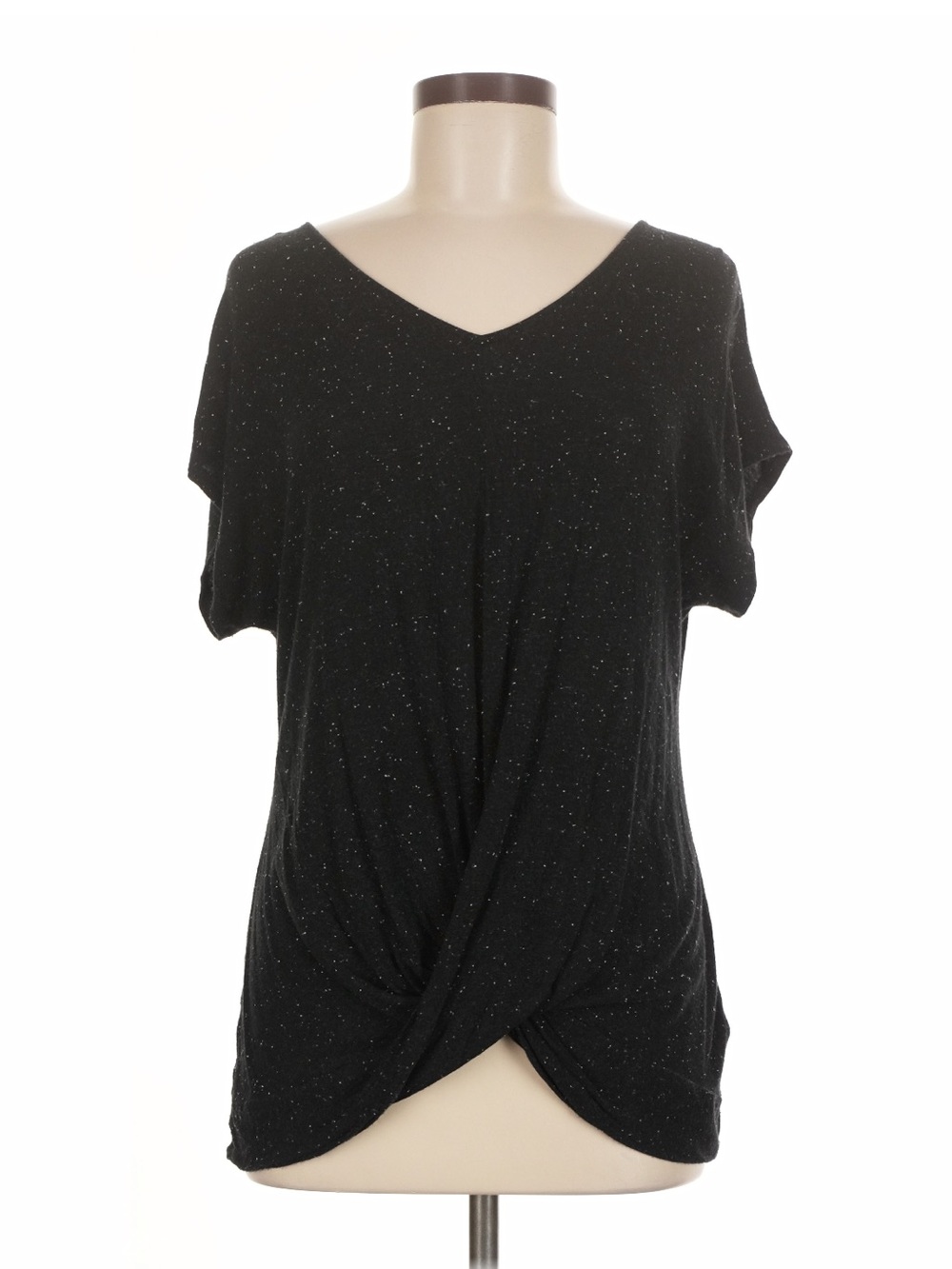 Apt. 9 Black Speckled V-Neck Twist Front Tee